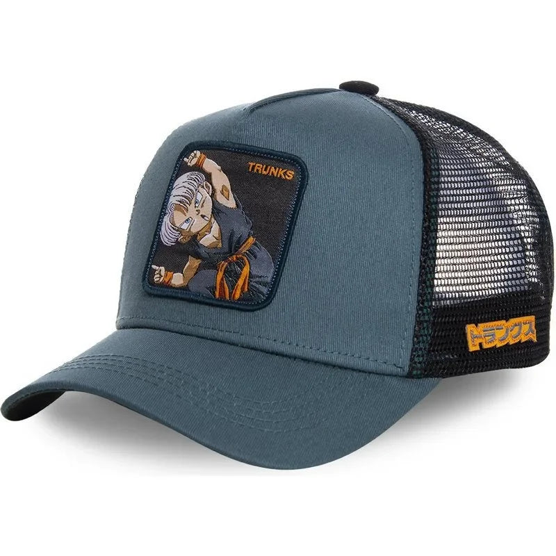 Dragon Ball Buu Goku sapka Nyári utazós csúcsos sapka Férfi hímzett hip-hop stílusú napellenzős állítható trucker hálós sapka