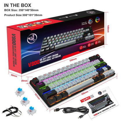 Teclado mecânico gaming 60% USB com teclas brancas, mini teclado gamer ergonómico para computador, retroiluminado, música, teclado para PC