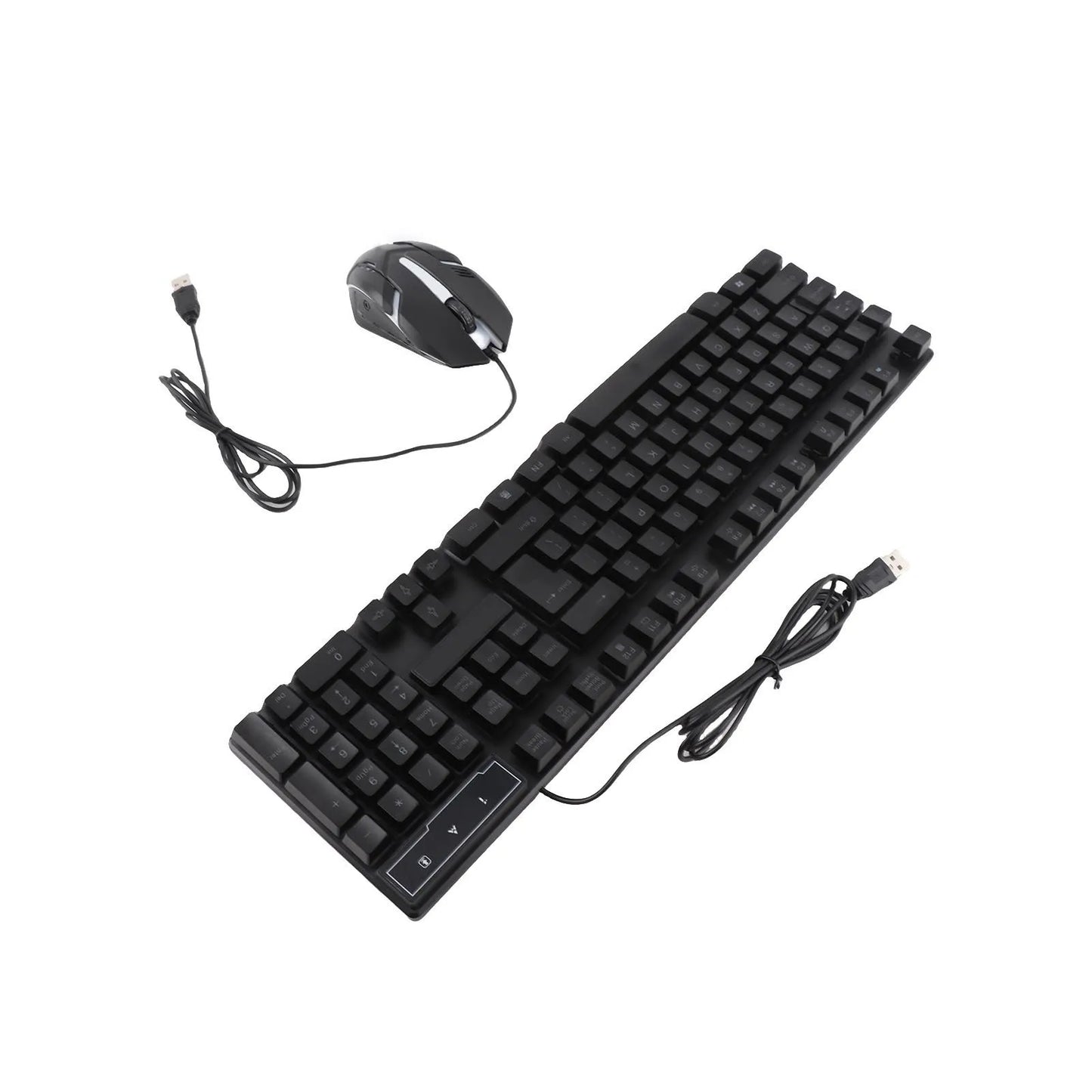 Conjunto Teclado e Rato Gaming 4 Peças Ergonómico, Teclado de 104 Teclas, Rato com Iluminação Respirante de 4 Cores, Auscultadores e Tapete de Rato Antiderrapante