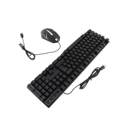 Conjunto Teclado e Rato Gaming 4 Peças Ergonómico, Teclado de 104 Teclas, Rato com Iluminação Respirante de 4 Cores, Auscultadores e Tapete de Rato Antiderrapante