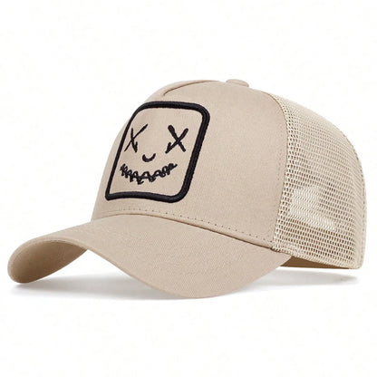 Ανδρικά Γυναικεία Καπέλα μπέιζμπολ με κεντημένο χαμογελαστό πρόσωπο, βαμβακερά, ρυθμιζόμενα, καπέλα τύπου «snapback», καπέλα χιπ χοπ με πλέγμα, καλοκαιρινά καπέλα για εξωτερική χρήση, καπέλα για τον ήλιο, καπέλα «Dad Hats»