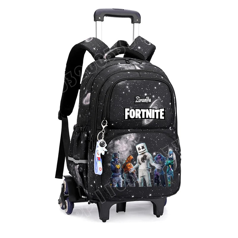 Чанта с колелца Fortnite за лесно изкачване на стълби, аниме, водоустойчива раница на колелца с голям капацитет за ученици, ежедневна пътна чанта