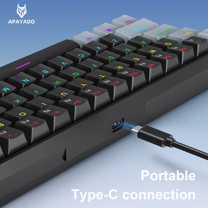 Teclado mecânico mini APAYADO K61, com fio, 61 teclas, Phantom RGB, interruptor mecânico vermelho/azul preto/branco para gaming, 60% portátil