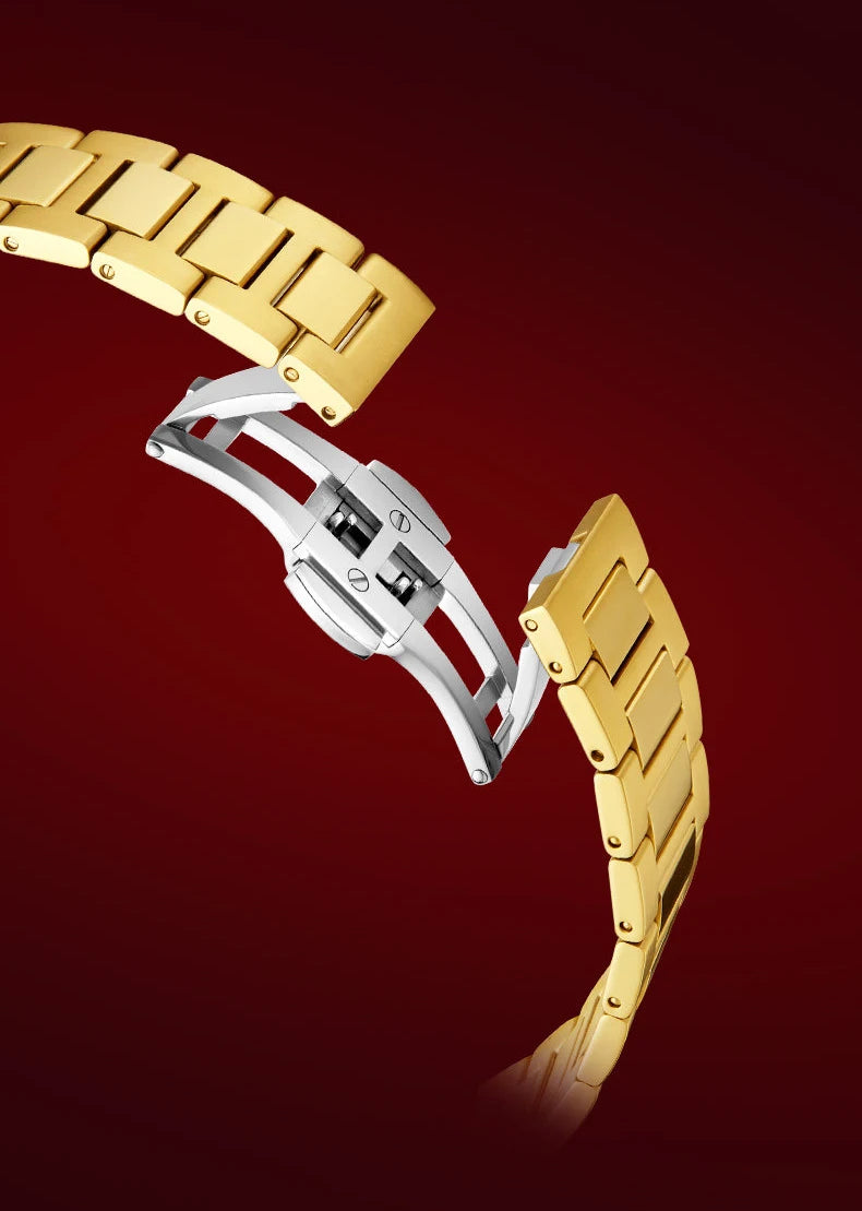 Shanghai Square Vintage Mechanical Watch 24K Gold Automatic Men's Watches 38mm Case 316L Stainless Steel Luxury Wristwatch SH030