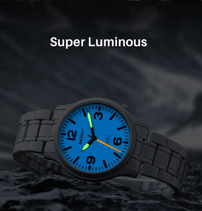 BERNY Full Titanium Men Watch Super Luminous Sports Quartz Watches Lightweight and Comfortable 5ATM Easy Read Wristwatch