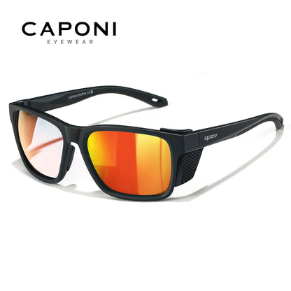 CAPONI Polarized Men Sunglasses Outdoor Sport Fishing Sun Glasses Square Anti-Oil and Water Blue HD Lenses Black Shades CP36505