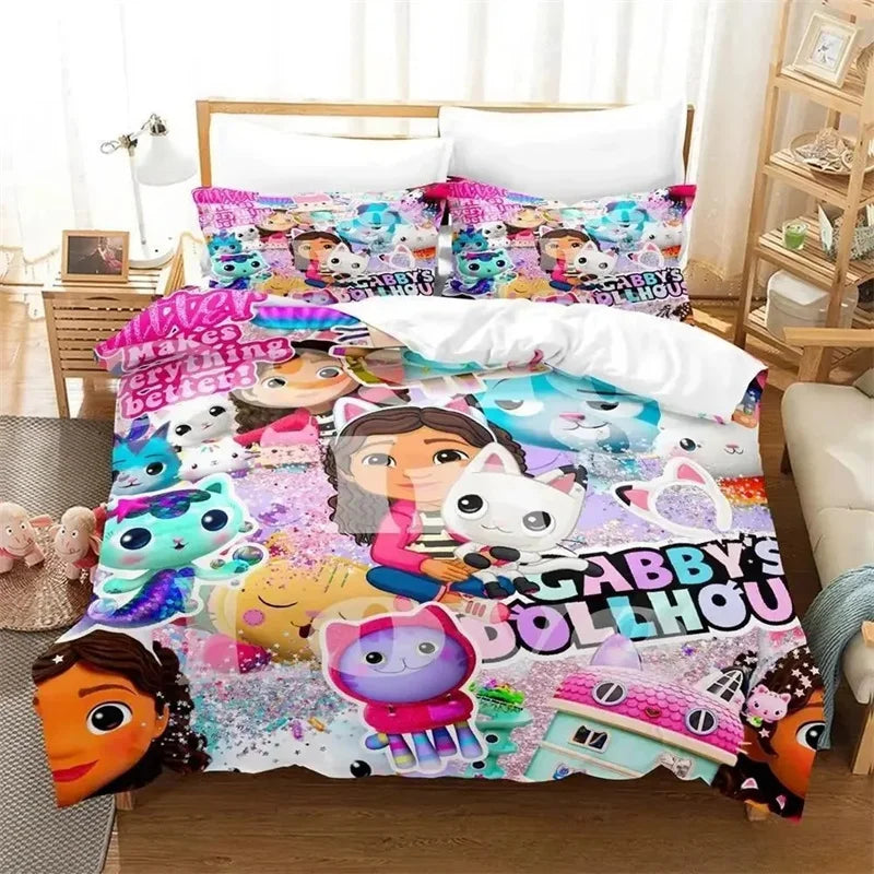 Gabbys Doll house 3D Printed Duvet Case Pillowcase Bedding Set Twin Full King for Kids Adults Bedroom