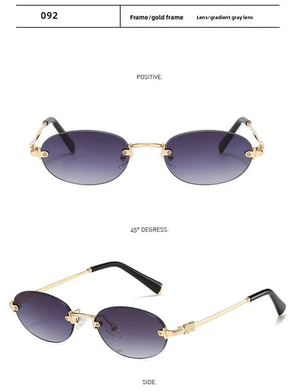 Frameless Ellipse Sunglasses, UV400 Protection Lightweight Design, Fashionable for Daily Wear & Outdoor
