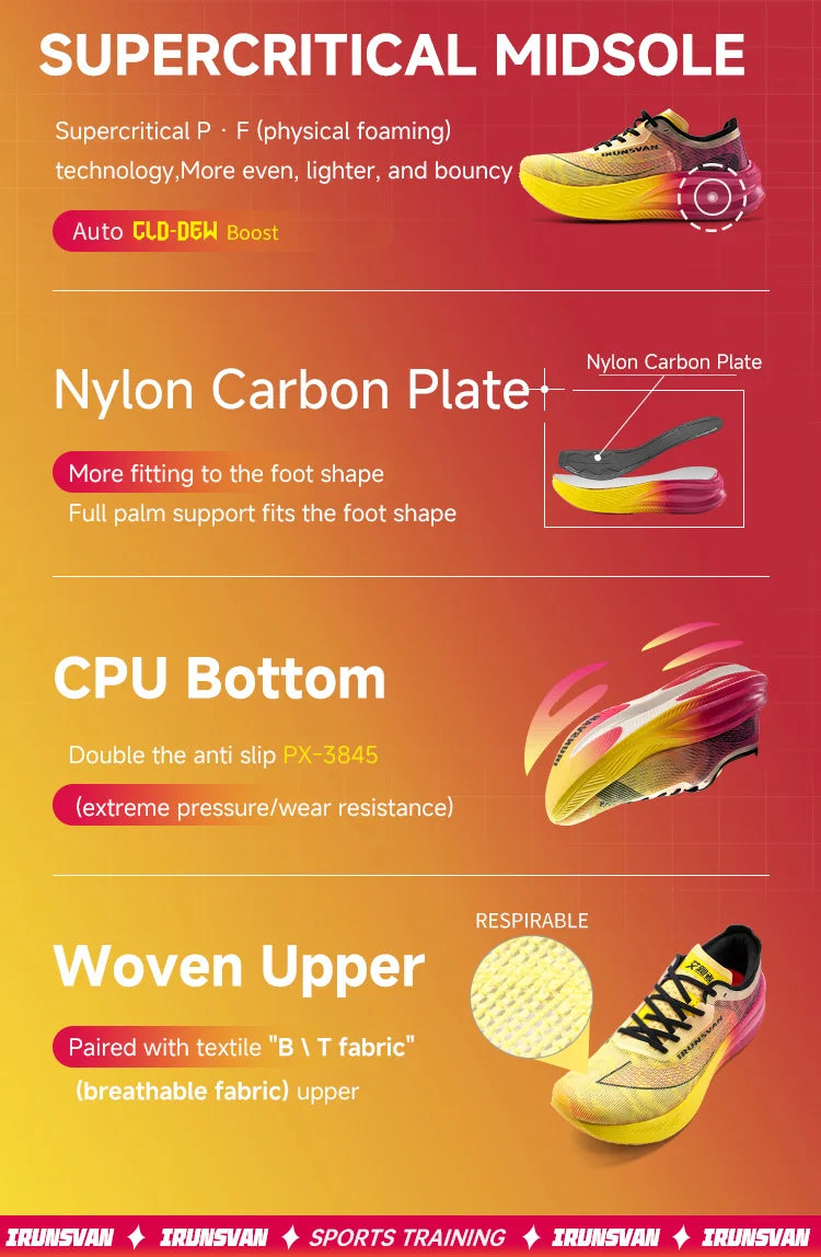 IRUNSVAN Men Professional Marathon Running Shoes Nylon Carbon Plate Road Sports Shoes Lightweight Women Trainers Sport Sneakers