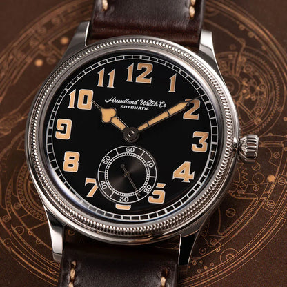 HRUODLAND Retro Flieger Automatic Watches for Men 38mm Seagull ST1701 Mechanical Wristwatch C3 Green Luminous K1 Mineral Bubble Crystal Oil Leather Strap Business Pilot Watch