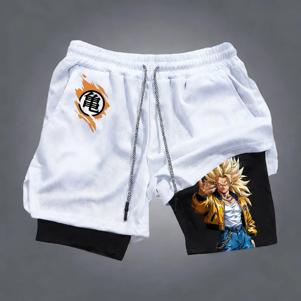 Pantaloni scurți unisex Dragon Ball Goku, stil Harajuku, cu imprimeu anime, produs nou vara 2026, croială lejeră, sport, respirabili, cu uscare rapidă, strat dublu