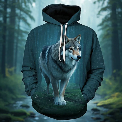 Vintage Men's Hoodie 3D Printed Wolf Tops Fashion Animal Graphics Long Sleeve Hoodie Men's 2025 Oversized Streetwear Unisex Tops