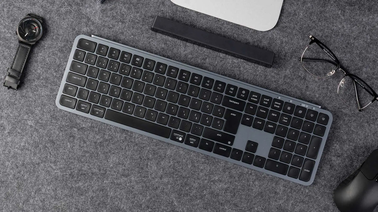 Teclado sem fios ultrafino Keychron B6 Pro com layout ISO, tamanho completo, portátil e leve, ligações 2.4GHz e Bluetooth