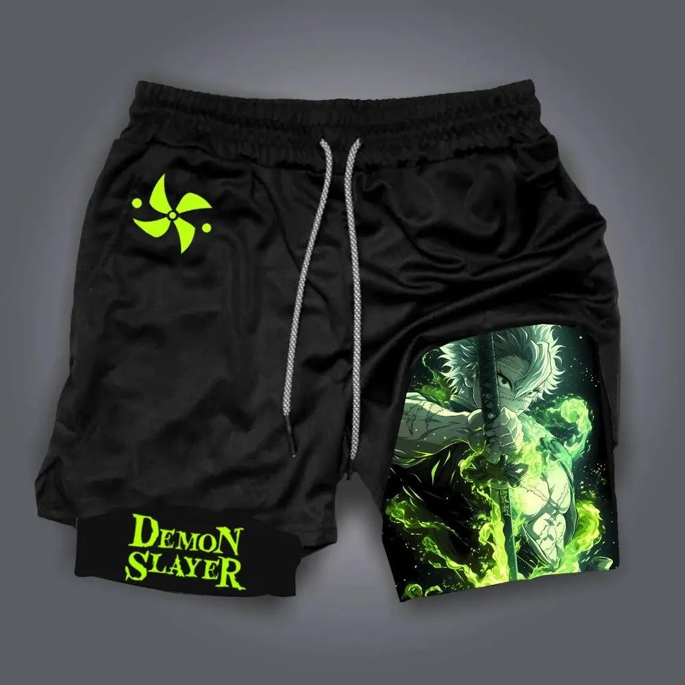 Anime Demon Slayer Gym Shorts Man Quick Dry Pants Double-layer 2 in 1 Shorts Y2k Sportswear Summer 2026 Breathable Streetwear
