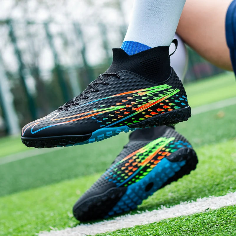 Double Star High-Top Soccer Shoes, Men's TF Turf Studs, Professional Training & Match for Boys, Teens, Kids and Adults