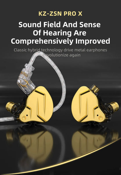 KZ ZSN Pro X Hybrid HiFi Wired Earphones 1BA+1DD Metal In-Ear Earbuds with Detachable Cable, Sport Noise Cancelling Headset