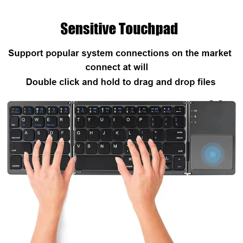 Teclado Bluetooth triplo com touchpad, teclado mini portátil recarregável sem fios para Windows Android iOS