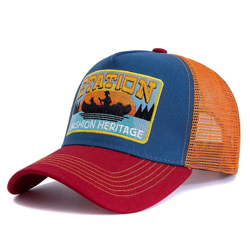 Șapcă de pescuit de vară, din plasă respirabilă, tip „trucker”, pentru bărbați și femei, cu design brodat în stil pescăresc, șapcă „snapback”, pentru pescuit în aer liber