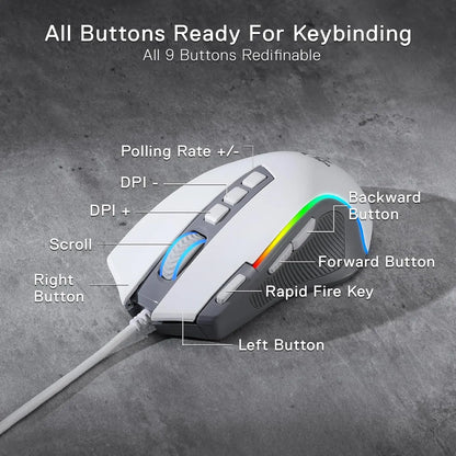 Redragon M612 RGB Gaming Wired Mouse, 8000 DPI Optical Gaming Mouse with 9 Programmable Buttons, RGB Backlit Gamer Mouse for PC & Laptop