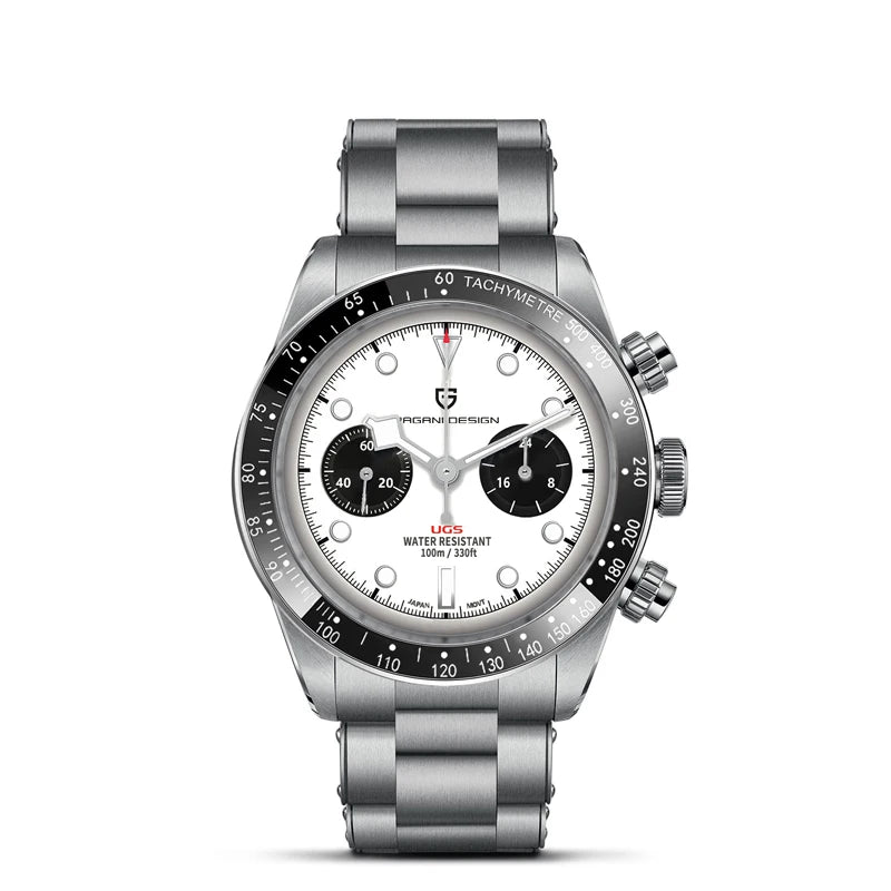 PAGANI DESIGN ‘Panda’ Men’s Watch – Luxury quartz chronograph, water-resistant, sapphire crystal with anti-reflective coating, luminescent sports watch
