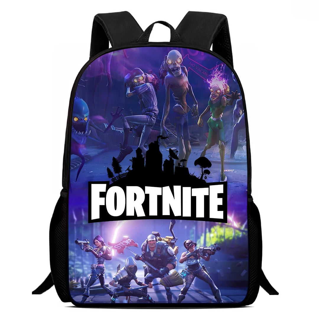 Fortnite 15 tommer tegneserie-skolerygsæk til børn, drenge og piger, cool gaming-print, let og rummelig rygsæk, egnet til alderen 5-8