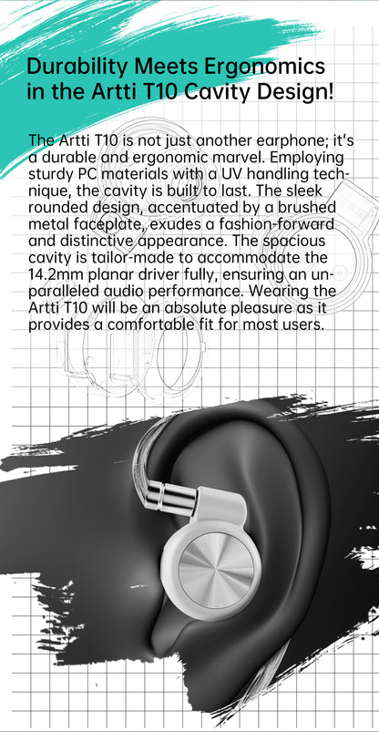 ARTTI T10 Planar Driver In-Ear HiFi Earphones, 14.2mm Wired IEM Monitors with Textured Bass, Detachable 0.78mm 2-Pin Cable, 3.5mm/4.4mm Audiophile Earphones