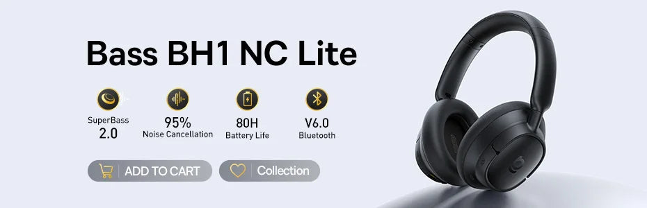 Baseus Bowie MH1 Bluetooth 6.0 Wireless Headphones with 48dB ANC, Hi-Res LDAC Audio, Baseus Bowie MH1 Noise Cancelling Over Ear Headset with 80H Battery