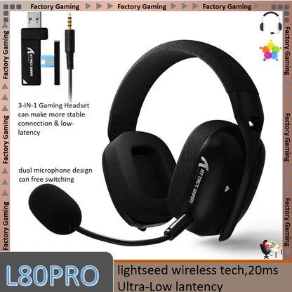 ATTACK SHARK L80PRO Auscultadores Gaming 3 em 1 – Auscultadores Bluetooth sem fios de baixa latência com microfone duplo, som Hi-Fi 40mm e ligação estável para gaming