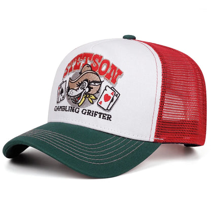 Spersonalizowana nowa czapka z oddychającej siateczki STETSON z motywem głowy wilka, czapka pokerowa, czapka sportowa na świeżym powietrzu, czapka przeciwsłoneczna, czapka uliczna w stylu hip-hop, unisex
