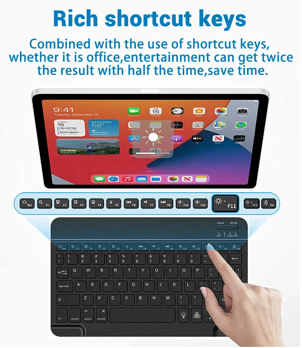 Mini teclado Bluetooth RGB sem fios de 10 polegadas com retroiluminação, touchpad e compatibilidade com iOS, Android, Windows e iPad