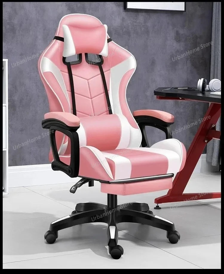 Ergonomic Gaming Chair with Reclining Backrest, Leather Computer Chair, Comfortable Swivel Office Gaming Chair with Adjustable Height & Armrests