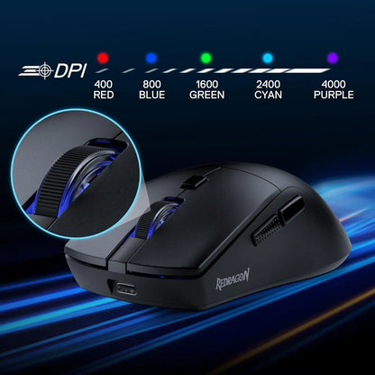 Redragon M618 LIT Wireless Gaming Mouse, 10000 DPI Ergonomic Wireless Gaming Mouse with Bluetooth, 2.4GHz, 6 Programmable Buttons