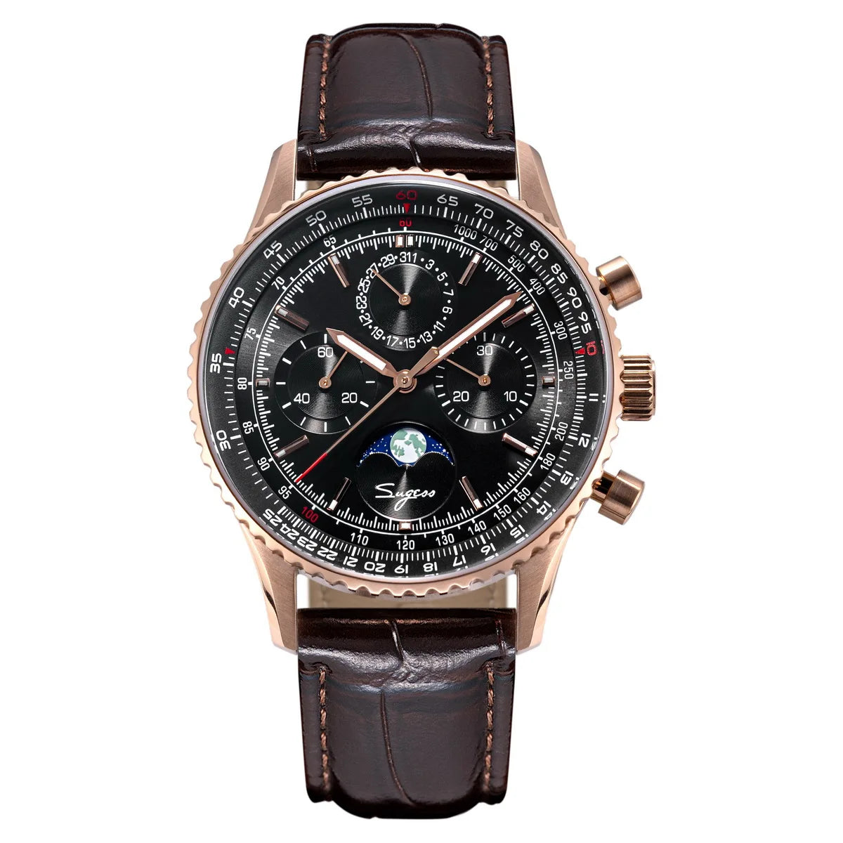 Sugess Chronograph Watch of Man ST1908 Swanneck Movement Mechanical Moonphase Wristwatches Waterproof Calendar Vintage New S468