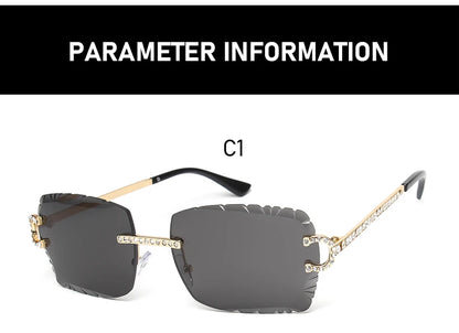 Fashion Rimless Square Sunglasses Vintage Diamond Brand Design Cut Lens Sun Glasses Men Women Metal Frame Luxury Eyewear