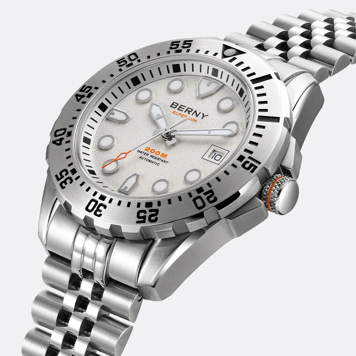 BERNY Men's Automatic Diver Watch Supper Luminous Sapphire AR Coated MIYOTA 8215 316LStainless Steel Single Crown Diving Watches