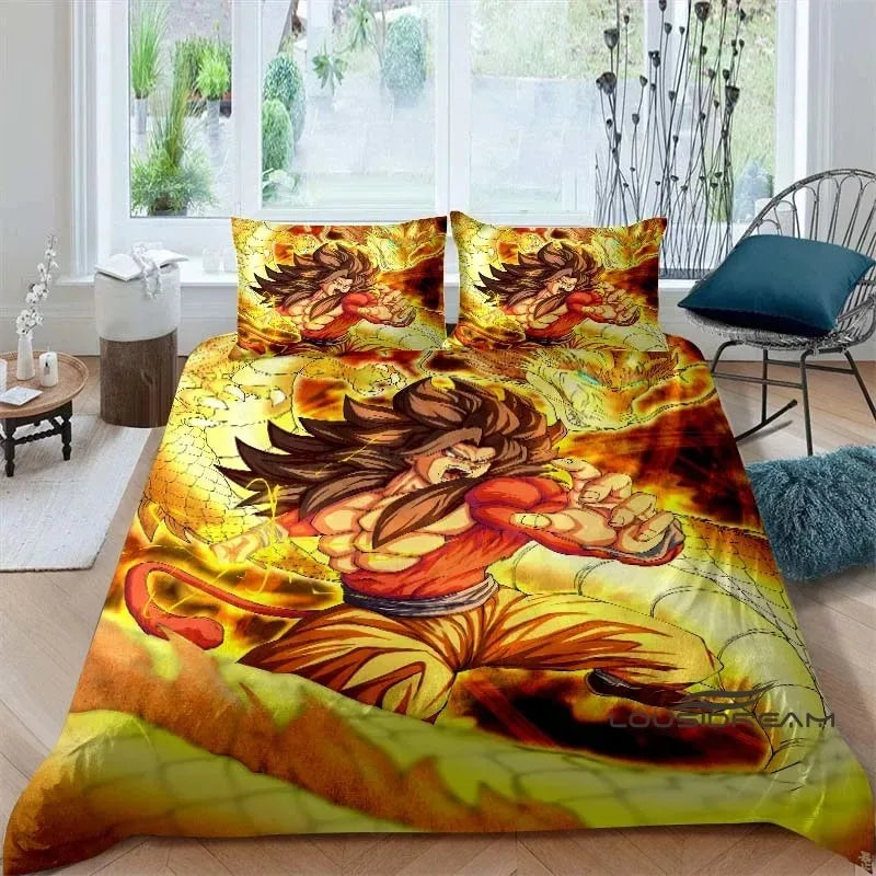 Cartoon/Anime Son Goku Dragon Ball Themed Printed Bedding Set: This soft and comfortable set includes a duvet cover and pillowca