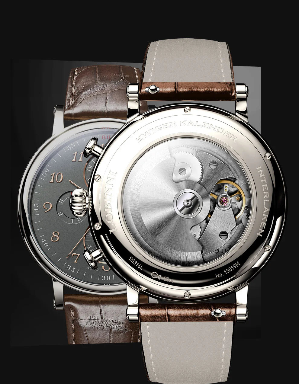 Luxury Brand Switzerland LOBINNI Ewiger Kalender Automatische mechanische Herrenuhr Saphirglas Multifunktionsuhr L13019-8