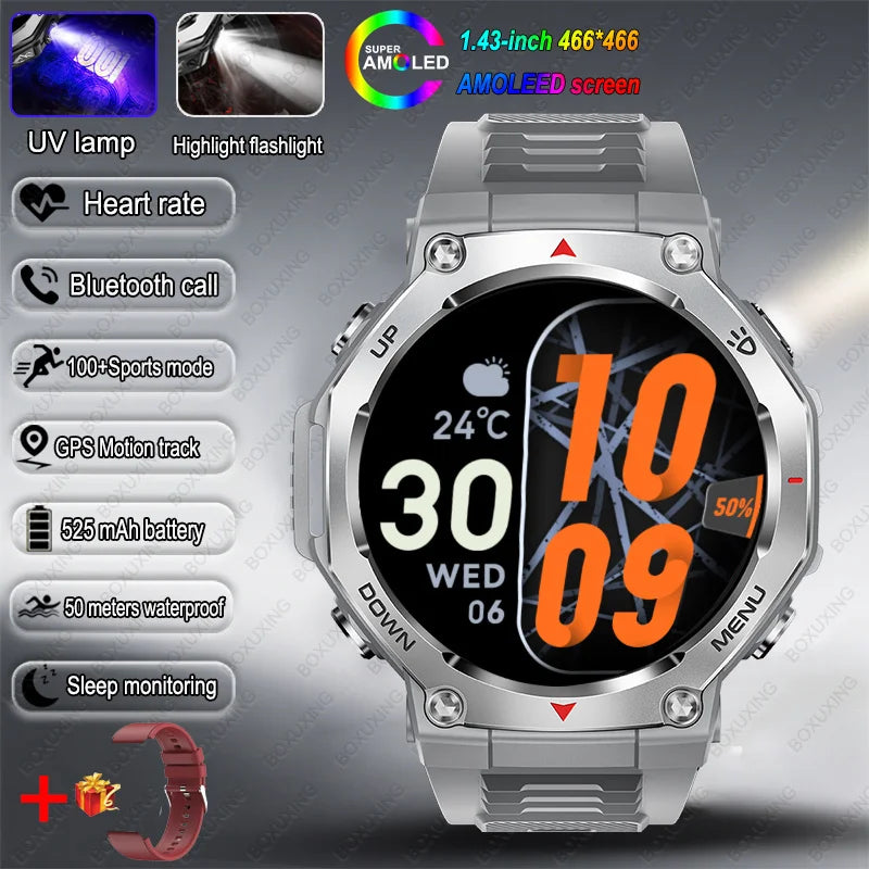 New T-Rex 3 Military Outdoor Sports Smart Watch Men GPS Motion Track 5 ATM Waterproof Heart Rate HD Bluetooth Call Smart Watch