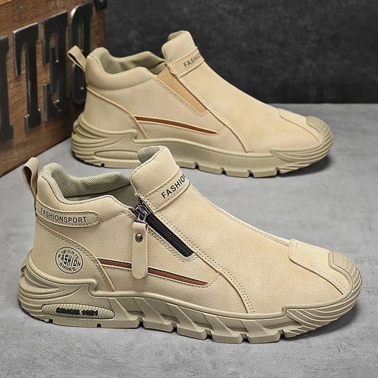 Men's High-Top Zipper Sneakers | Casual Non-Slip Work Boots | Fashion Comfort Walking Shoes for Male