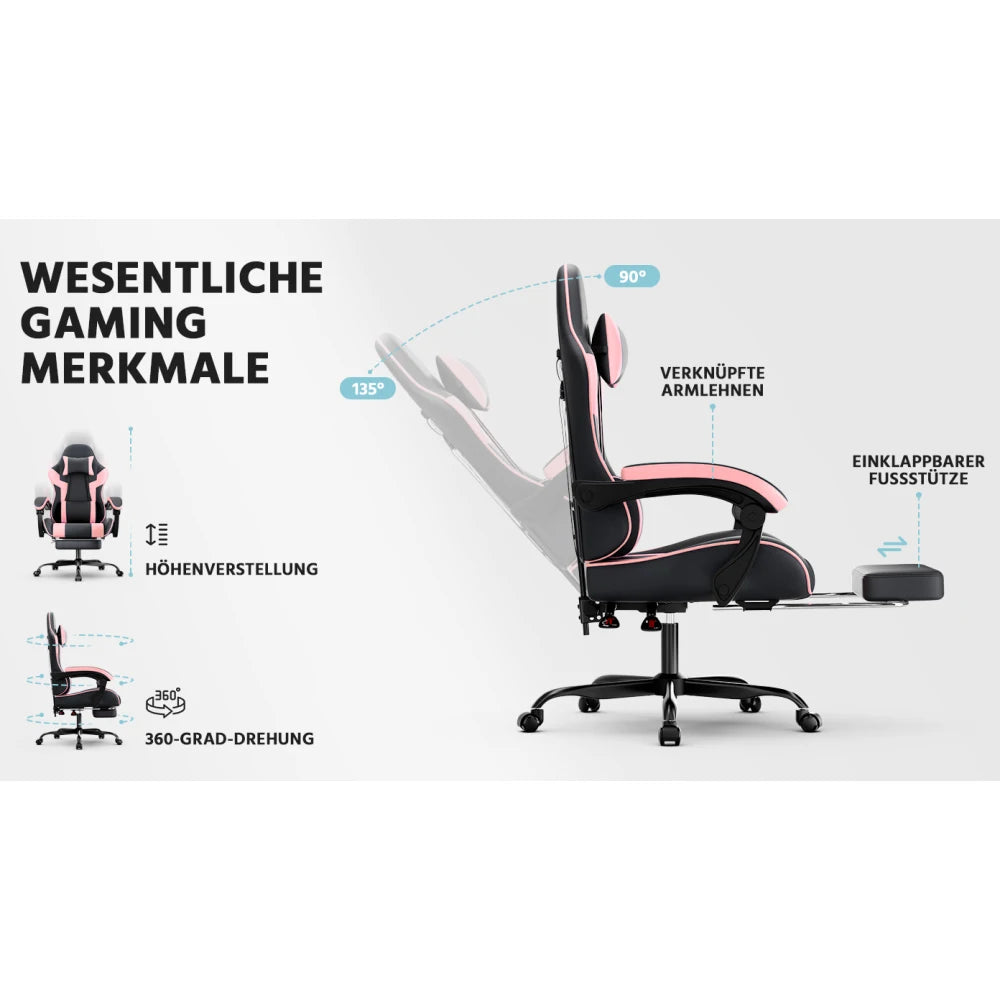 Ergonomic Gaming Chair with Lumbar Support, Adjustable Office Chair, Breathable PU Leather Computer Chair with Footrest & Reclining Backrest
