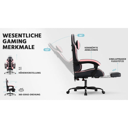 Ergonomic Gaming Chair with Lumbar Support, Adjustable Office Chair, Breathable PU Leather Computer Chair with Footrest & Reclining Backrest