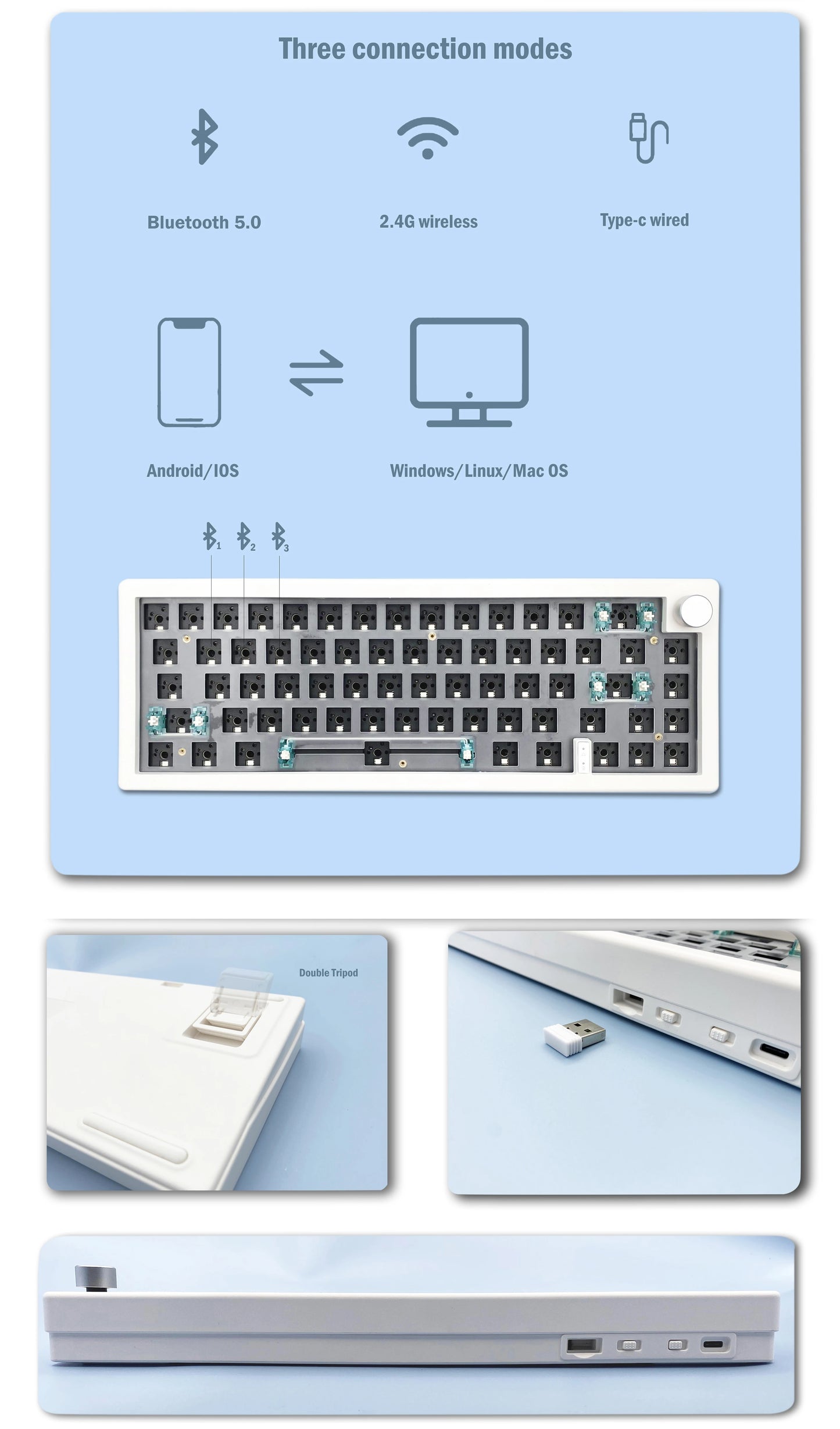 Kit de teclado mecânico personalizado ZUOYA GMK67 hot-swappable Bluetooth 2.4G sem fios, retroiluminado RGB, estrutura gasket, teclado 3 modos