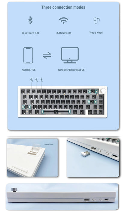 Kit de teclado mecânico personalizado ZUOYA GMK67 hot-swappable Bluetooth 2.4G sem fios, retroiluminado RGB, estrutura gasket, teclado 3 modos