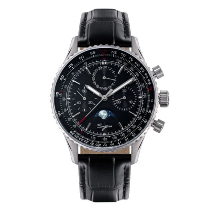 Sugess Chronograph Watch of Man ST1908 Swanneck Movement Mechanical Moonphase Wristwatches Waterproof Calendar Vintage New S468