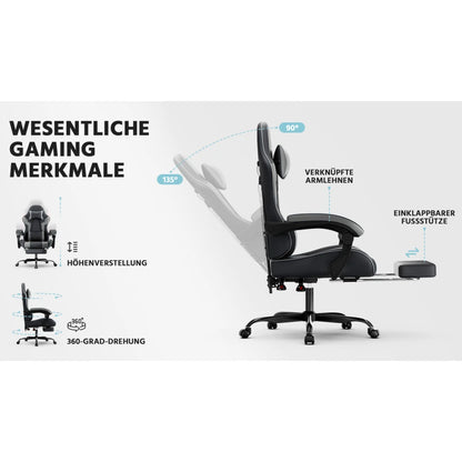Ergonomic Gaming Chair with Lumbar Support, Adjustable Office Chair, Breathable PU Leather Computer Chair with Footrest & Reclining Backrest