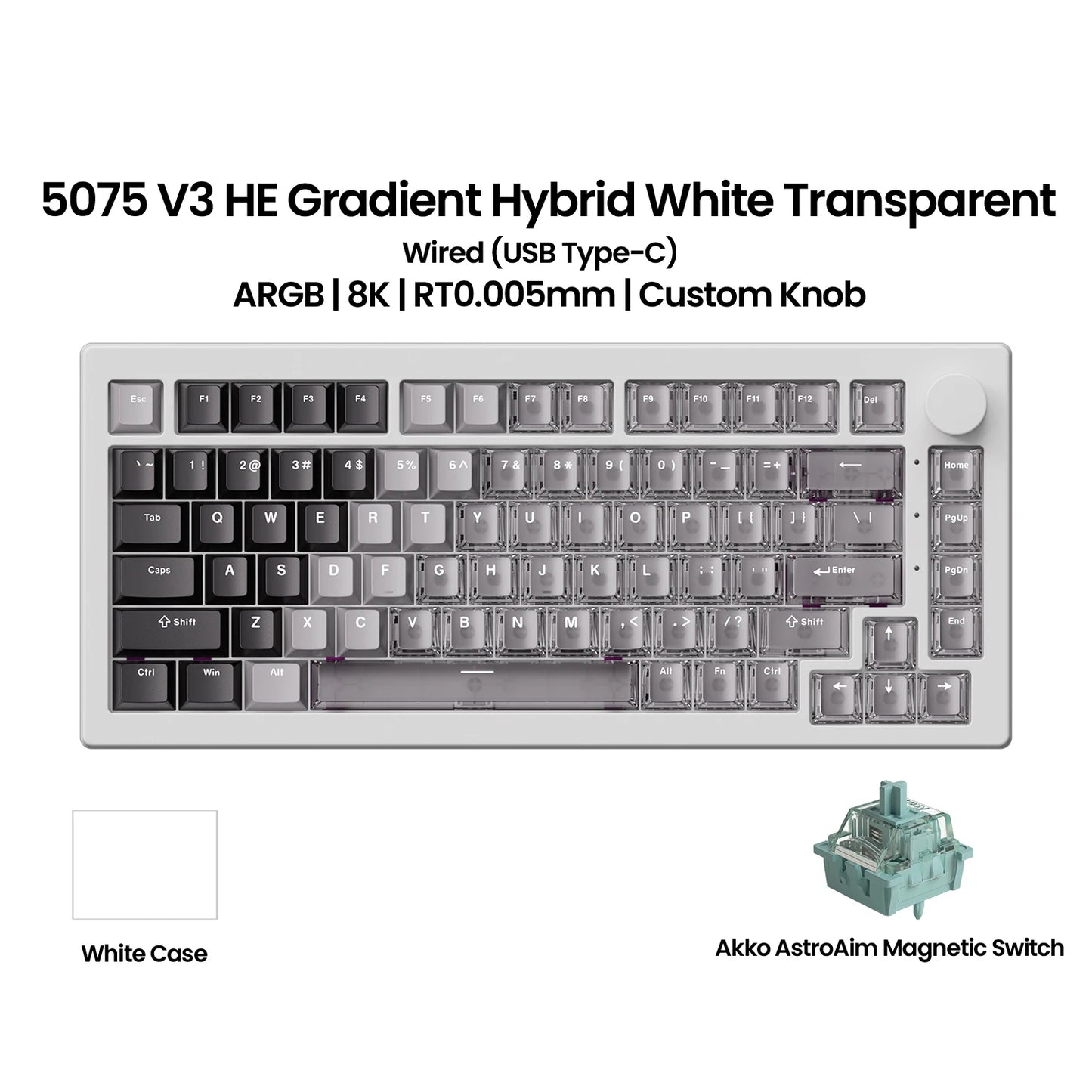 Teclado Magnético Akko 5075 V3 HE 75% — Teclado Mecânico Gaming Personalizado, Rapid Trigger 0.005mm, Taxa de Polling 8K, ARGB