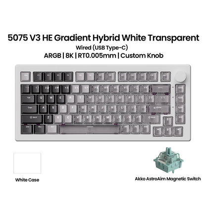 Teclado Magnético Akko 5075 V3 HE 75% — Teclado Mecânico Gaming Personalizado, Rapid Trigger 0.005mm, Taxa de Polling 8K, ARGB