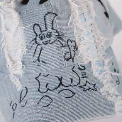 New MinJi Haerin OMG Stage Long Rabbit Ear Hat Y2K Style Denim Blue Baseball Cap Fashion Hip-Pop Cap Couple Birthday Gifts