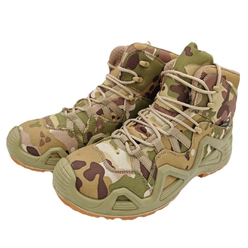 Lynjacye Mid Cut Green Combat Boots Men Women Size 39-46 Outdoor CS Training Hiking Shoes Desert Ankle Climbing Bota Masculina