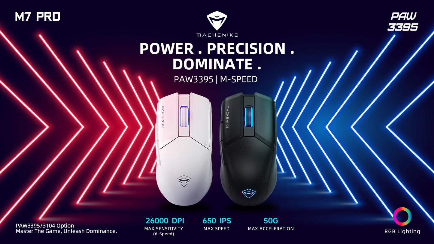 MACHENIKE M7 Pro Wireless Gaming Mouse PAW3395 26000 DPI RGB USB & 2.4GHz Rechargeable Gaming Mouse for PC & Laptop